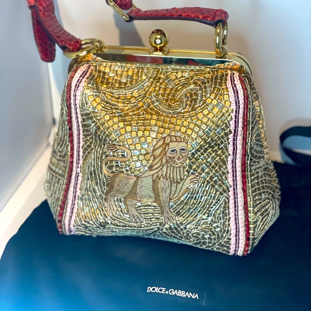 Dolce & Gabbana Gold and Red Beaded Handbag